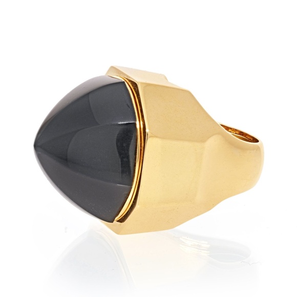 David Webb Platinum & 18K Yellow Gold Black Onyx Dome Ring - Picture 2 of 5